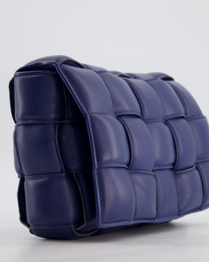 Bottega Veneta Navy Blue Padded Cassette Bag in Calfskin Intrecciato Leather with Gold Hardware