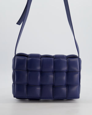 Bottega Veneta Navy Blue Padded Cassette Bag in Calfskin Intrecciato Leather with Gold Hardware