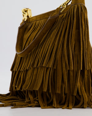 Saint Laurent Tan Suede Emanuelle Fringe Shoulder Bag with Gold Hardware