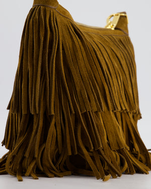 Saint Laurent Tan Suede Emanuelle Fringe Shoulder Bag with Gold Hardware