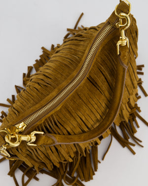 Saint Laurent Tan Suede Emanuelle Fringe Shoulder Bag with Gold Hardware