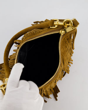 Saint Laurent Tan Suede Emanuelle Fringe Shoulder Bag with Gold Hardware