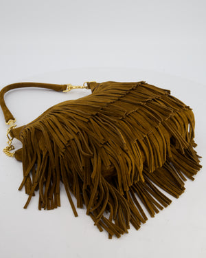Saint Laurent Tan Suede Emanuelle Fringe Shoulder Bag with Gold Hardware
