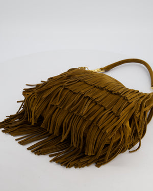 Saint Laurent Tan Suede Emanuelle Fringe Shoulder Bag with Gold Hardware