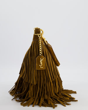 Saint Laurent Tan Suede Emanuelle Fringe Shoulder Bag with Gold Hardware