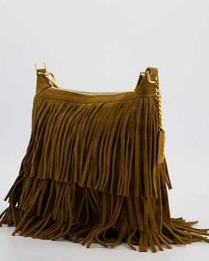Saint Laurent Tan Suede Emanuelle Fringe Shoulder Bag with Gold Hardware