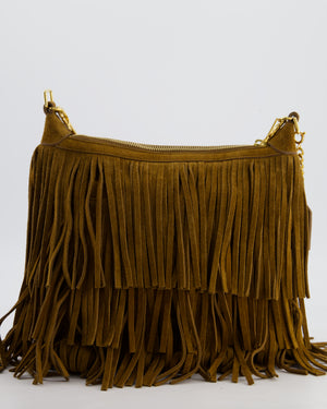 Saint Laurent Tan Suede Emanuelle Fringe Shoulder Bag with Gold Hardware
