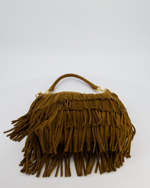 Saint Laurent Tan Suede Emanuelle Fringe Shoulder Bag with Gold Hardware