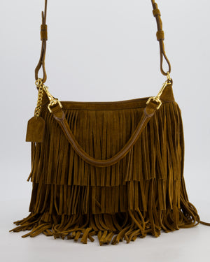 Saint Laurent Tan Suede Emanuelle Fringe Shoulder Bag with Gold Hardware