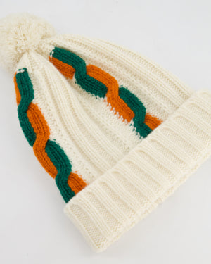 Gucci Cream Knitted Pom Pom Beanie Hat Size M