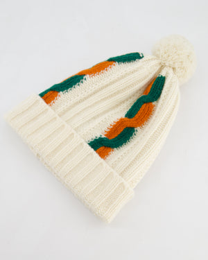 Gucci Cream Knitted Pom Pom Beanie Hat Size M
