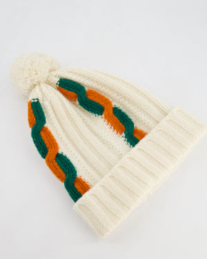 Gucci Cream Knitted Pom Pom Beanie Hat Size M