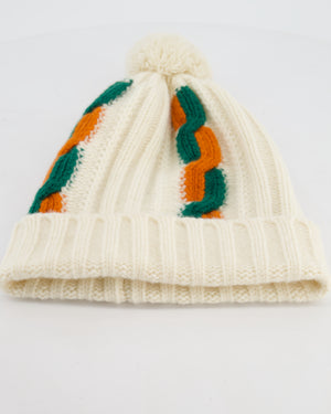 Gucci Cream Knitted Pom Pom Beanie Hat Size M