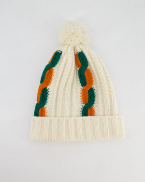Gucci Cream Knitted Pom Pom Beanie Hat Size M