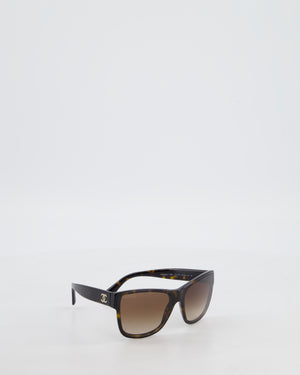 Chanel Brown Tortoise Shell Sunglasses with Logo Detail