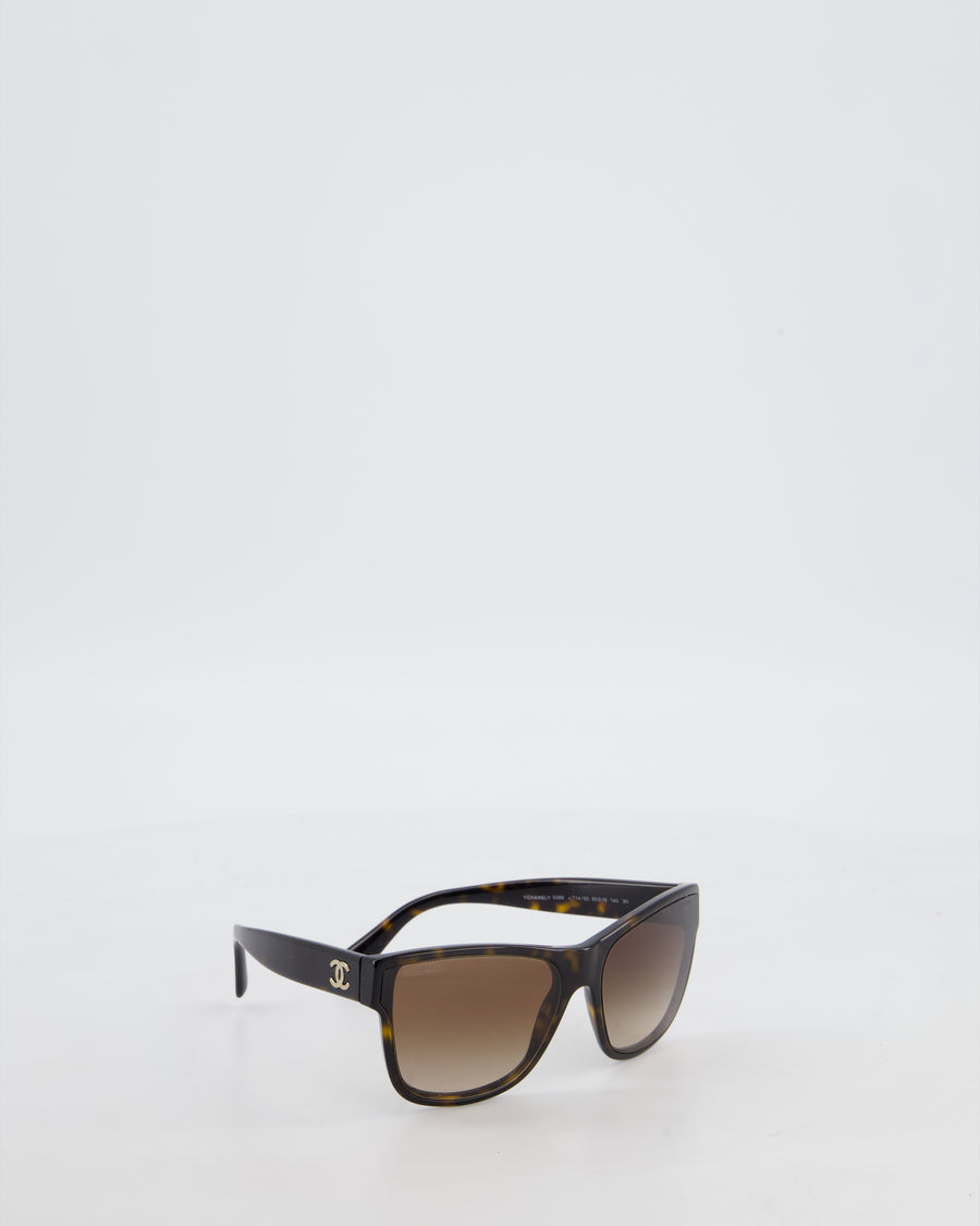 Chanel Brown Tortoise Shell Sunglasses with Logo Detail