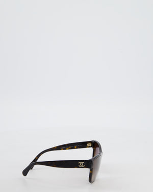 Chanel Brown Tortoise Shell Sunglasses with Logo Detail