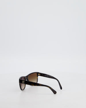 Chanel Brown Tortoise Shell Sunglasses with Logo Detail