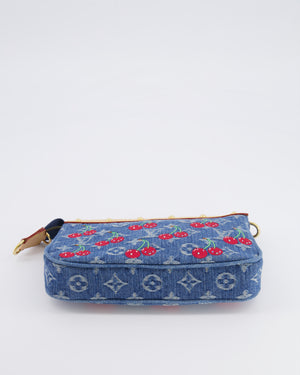 *RARE* Louis Vuiton X Takashi Murakami 2025 Cherry Denim Monogram Pochette Bag with Gold Hardware