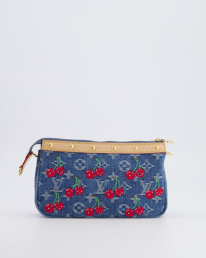*RARE* Louis Vuiton X Takashi Murakami 2025 Cherry Denim Monogram Pochette Bag with Gold Hardware