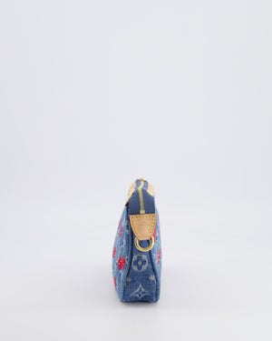 *RARE* Louis Vuiton X Takashi Murakami 2025 Cherry Denim Monogram Pochette Bag with Gold Hardware