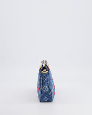 *RARE* Louis Vuiton X Takashi Murakami 2025 Cherry Denim Monogram Pochette Bag with Gold Hardware