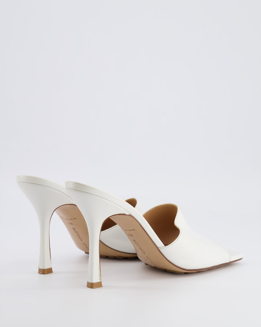Bottega Veneta White Leather Heeled Mules with Squared Toe Detail Size EU 40