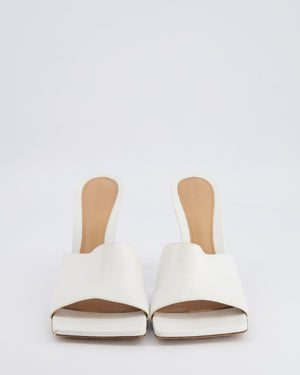 Bottega Veneta White Leather Heeled Mules with Squared Toe Detail Size EU 40