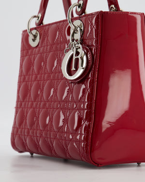 Christian Dior Burgundy Medium Lady Dior Bag in Patent Calfskin Leather with Silver Hardware