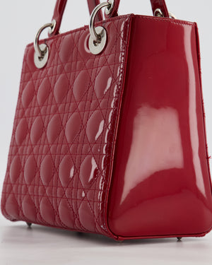 Christian Dior Burgundy Medium Lady Dior Bag in Patent Calfskin Leather with Silver Hardware