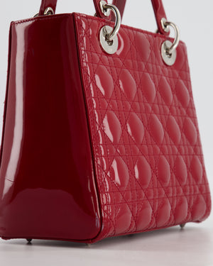 Christian Dior Burgundy Medium Lady Dior Bag in Patent Calfskin Leather with Silver Hardware