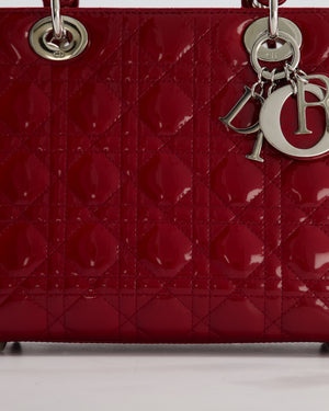 Christian Dior Burgundy Medium Lady Dior Bag in Patent Calfskin Leather with Silver Hardware