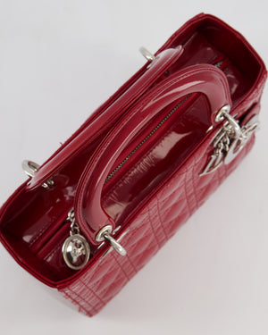 Christian Dior Burgundy Medium Lady Dior Bag in Patent Calfskin Leather with Silver Hardware