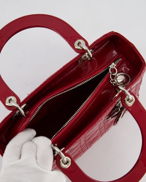 Christian Dior Burgundy Medium Lady Dior Bag in Patent Calfskin Leather with Silver Hardware