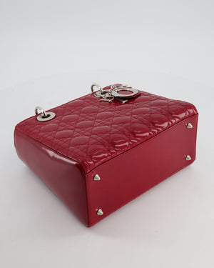 Christian Dior Burgundy Medium Lady Dior Bag in Patent Calfskin Leather with Silver Hardware