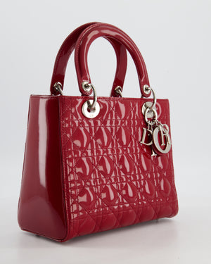 Christian Dior Burgundy Medium Lady Dior Bag in Patent Calfskin Leather with Silver Hardware