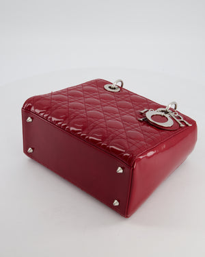 Christian Dior Burgundy Medium Lady Dior Bag in Patent Calfskin Leather with Silver Hardware