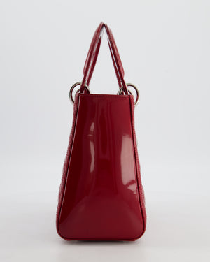 Christian Dior Burgundy Medium Lady Dior Bag in Patent Calfskin Leather with Silver Hardware