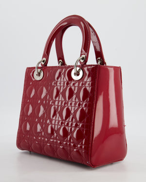 Christian Dior Burgundy Medium Lady Dior Bag in Patent Calfskin Leather with Silver Hardware