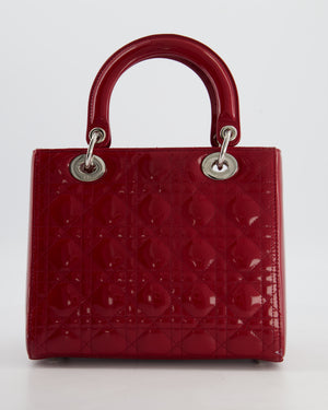 Christian Dior Burgundy Medium Lady Dior Bag in Patent Calfskin Leather with Silver Hardware