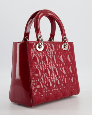 Christian Dior Burgundy Medium Lady Dior Bag in Patent Calfskin Leather with Silver Hardware