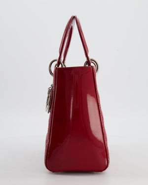 Christian Dior Burgundy Medium Lady Dior Bag in Patent Calfskin Leather with Silver Hardware