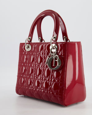 Christian Dior Burgundy Medium Lady Dior Bag in Patent Calfskin Leather with Silver Hardware