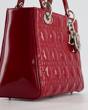 Christian Dior Burgundy Medium Lady Dior Bag in Patent Calfskin Leather with Silver Hardware