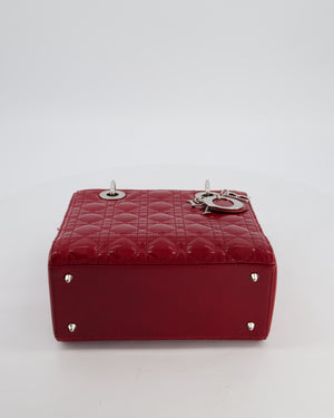 Christian Dior Burgundy Medium Lady Dior Bag in Patent Calfskin Leather with Silver Hardware