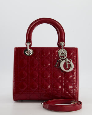 Christian Dior Burgundy Medium Lady Dior Bag in Patent Calfskin Leather with Silver Hardware