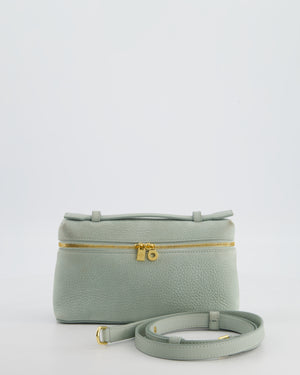 *HOT* Loro Piana Pale Blue Nubuck Leather L19 Extra Pocket Pouch Bag with Gold Hardware