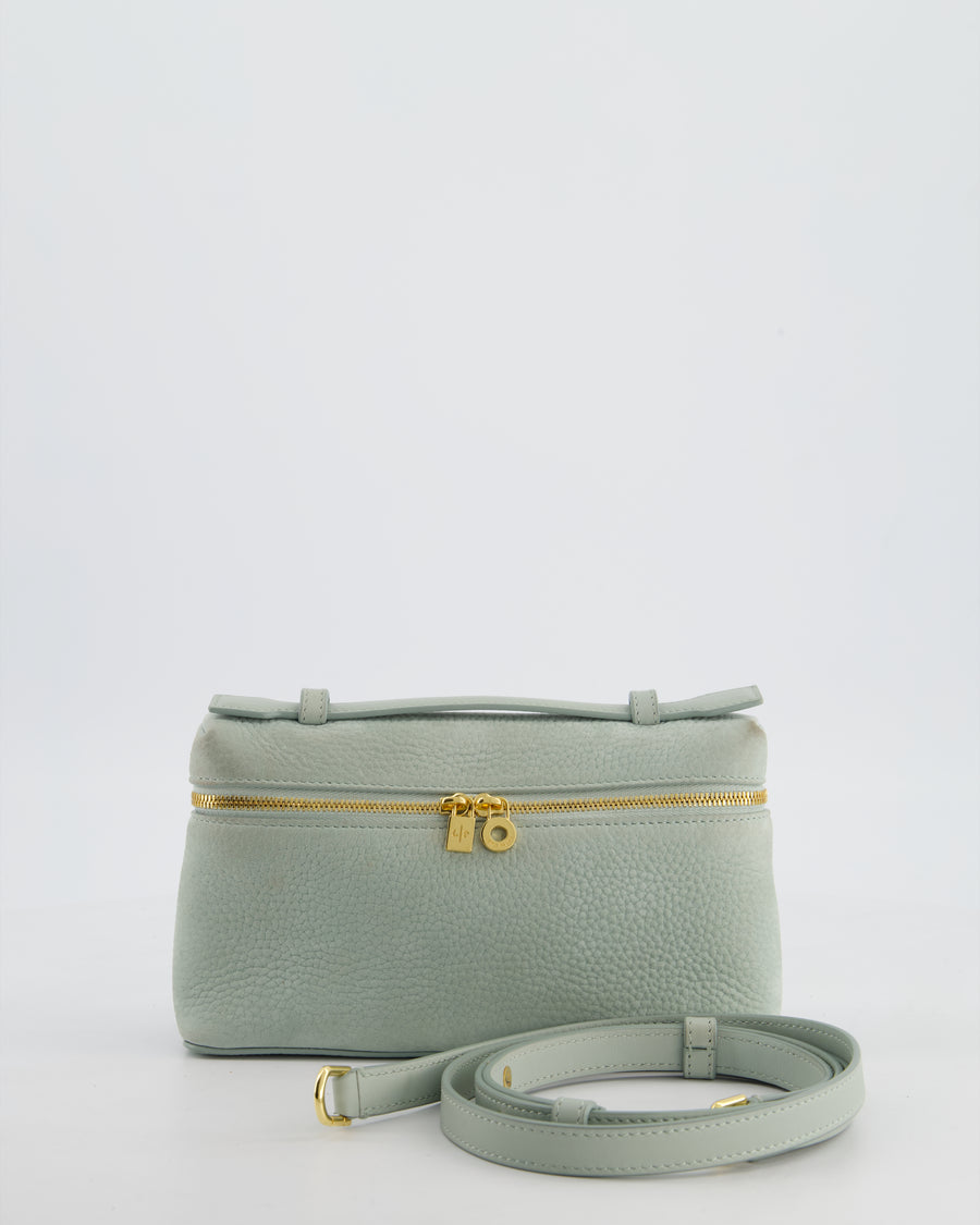 *HOT* Loro Piana Pale Blue Nubuck Leather L19 Extra Pocket Pouch Bag with Gold Hardware