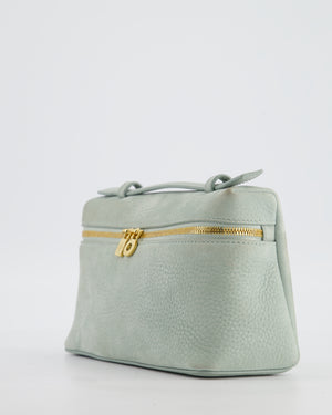 *HOT* Loro Piana Pale Blue Nubuck Leather L19 Extra Pocket Pouch Bag with Gold Hardware