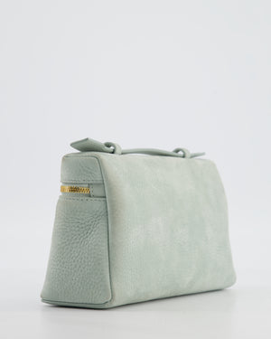 *HOT* Loro Piana Pale Blue Nubuck Leather L19 Extra Pocket Pouch Bag with Gold Hardware